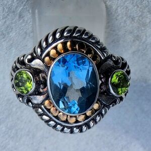 Estate Robert Manse Bali Designer Signed Genuine Blue Topaz And Peridot Ring